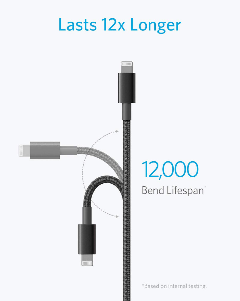 [Australia - AusPower] - Anker 6ft Premium Double-Braided Nylon Lightning Cable, Apple MFi Certified for iPhone Chargers, iPhone X/8/8 Plus/7/7 Plus/6/6 Plus/5s, iPad Pro Air 2, and More(Black) 6 ft Black 