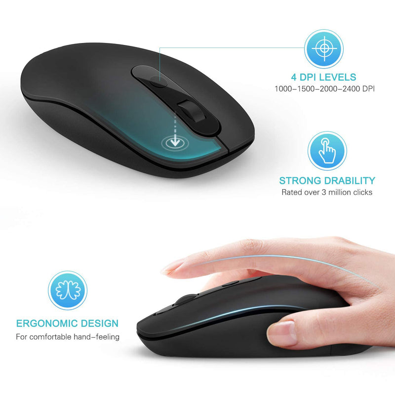 [Australia - AusPower] - Type C Wireless Mouse, 2.4G USB C Optical Silent Mouse, Dual Mode Ergonomic Mouse with Nano USB and Type C Receiver Compatible with Notebook, Computer, Laptop, MacBook All Type C Device (Black) Black 