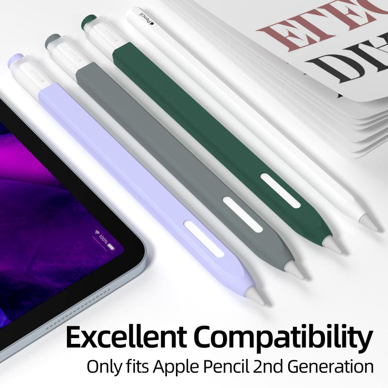 [Australia - AusPower] - JOOSKO [3 Pack] Pencil Case for Apple Pencil 2nd Generation Case, Classic Design, Durable Silicone Case, [with 10 Silicone Tip Cover], for Apple Pencil 2nd Generation. (Gray, Dark Green, Purple) Gray, Dark Green, Purple 