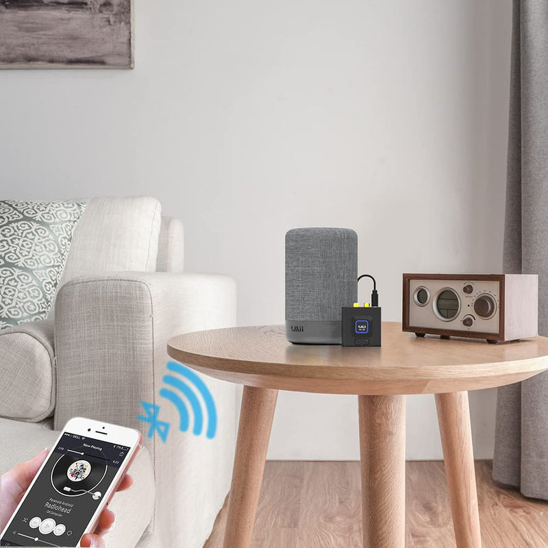 [Australia - AusPower] - [Upgraded] 1Mii Bluetooth 5.1 Receiver for Home Stereo System, Bluetooth Adapter for Wired Speaker/Headphone, Wireless Audio Adapter 12hrs Playtime Bass Mode (Receiver Only) Black 