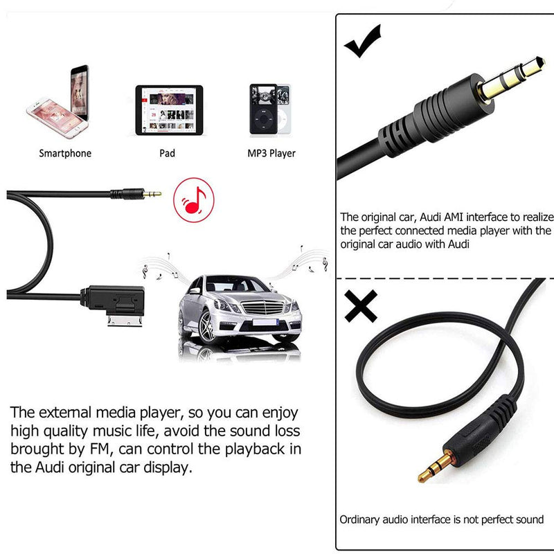 [Australia - AusPower] - 6.5ft Aux Cord 3.5 Mm Audio Aux Cable AMI MMI Aux Music Interface for Audi A3/A4/A5/A6/A8/Q5/Q7/R8/Tt VW Jetta GTI GLI Jetta Passat Cc Ti-guan Touareg Eos Golf Mk 6 (6.5 ft) 6.5 ft 