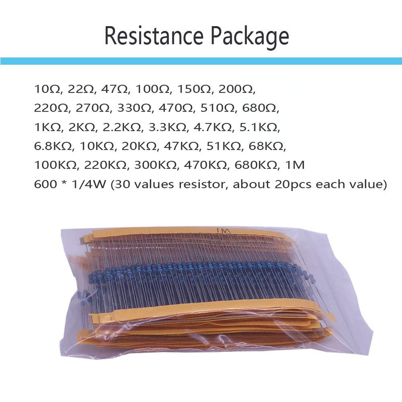 [Australia - AusPower] - MOGAOPI Electronic Component Kit & Total 1390 Pcs, LED Diodes, Metal Film Resistors, Electrolytic Capacitor Package, Common Diodes, Ceramic Capacitors, Common Transistor Assortment Box 