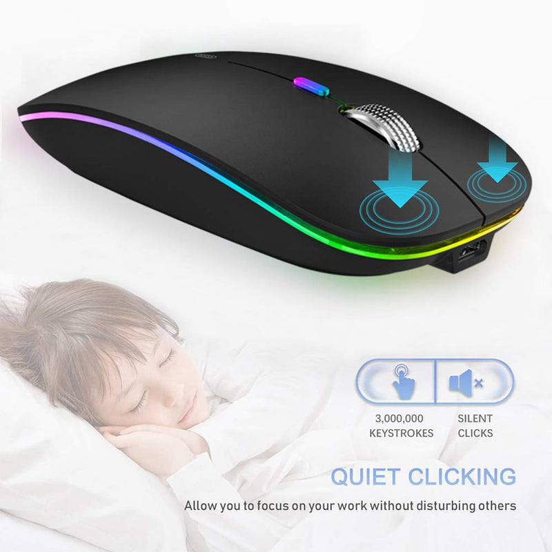 [Australia - AusPower] - TENMOS Wireless Bluetooth Mouse, LED Slim Dual Mode (Bluetooth 5.1 + USB) 2.4GHz Rechargeable Silent Bluetooth Wireless Mouse with Type C Adapter for Laptop/MacBook/iPad OS 13 and Above (Matte Black) Matte Black 