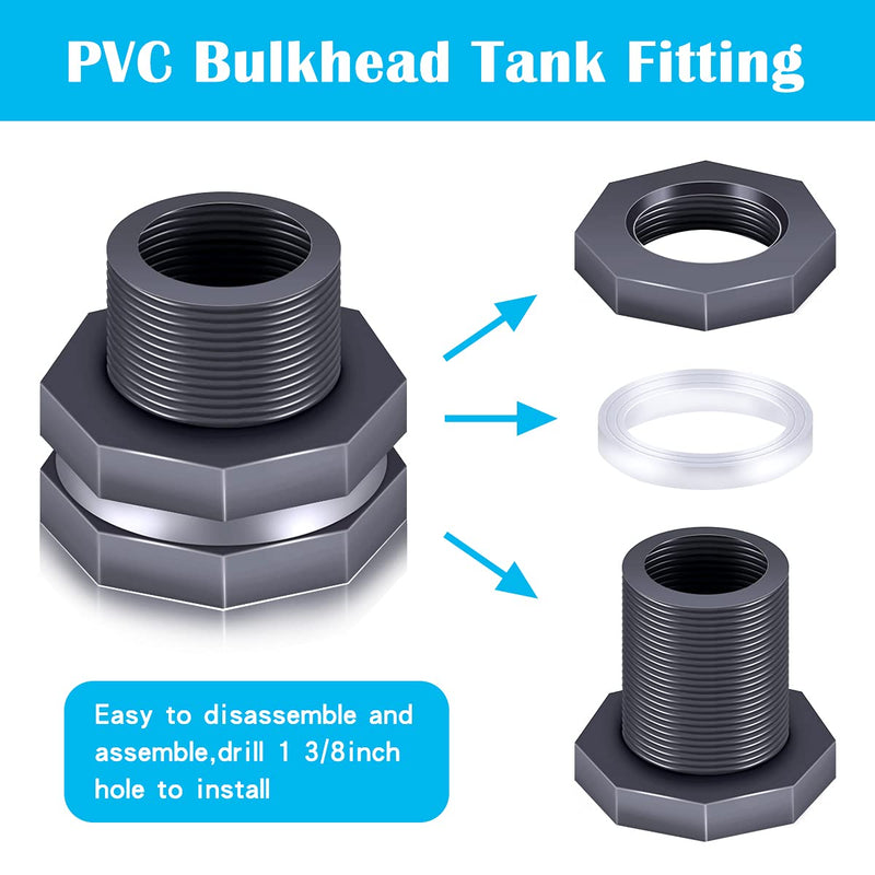 [Australia - AusPower] - Tnuocke 2PCS PVC Bulkhead Fitting 3/4 Inch,Water Tank Connector Adapter,Thru-Bulk Pipe Fitting for Rain Barrels, Aquariums,Water Tanks,Pools(Grey)H-007-2 2Pcs 3/4inch 