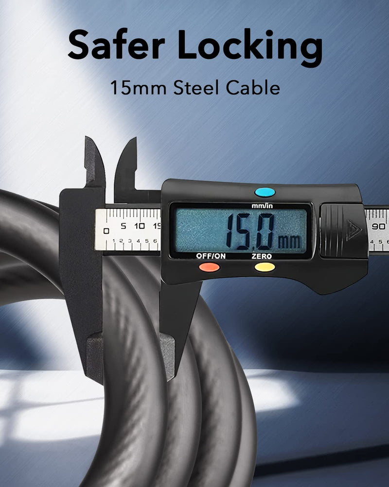[Australia - AusPower] - KEYSTP Bike Lock Cable, Up to 15mm Thicker Steel Cable, High Security 5-Digit Resettable Combination Bicycle Lock Anti-Theft, Scooter Lock with Mounting Bracket for Bikes and Scooters（Without Key) 