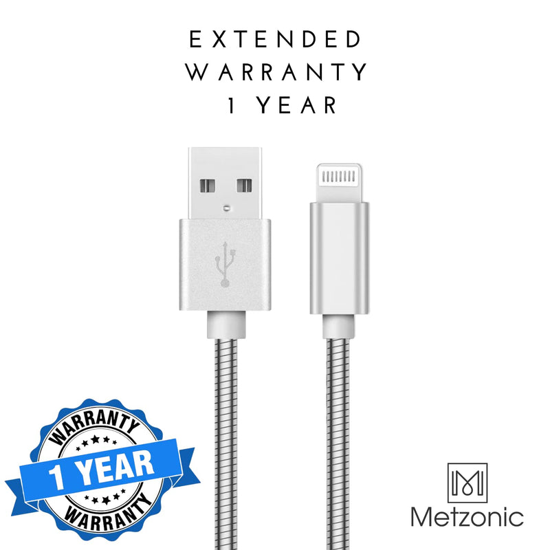[Australia - AusPower] - Metzonic MFi Certified iPhone Cable [2 Pack, 6.6 Feet] Stainless Steel Braided USB Cable with Insulation Coated Jacket, Strong & Fast Charging Data Transfer, Compatible with iPhone/iPad (Gray Silver) Grey Silver 