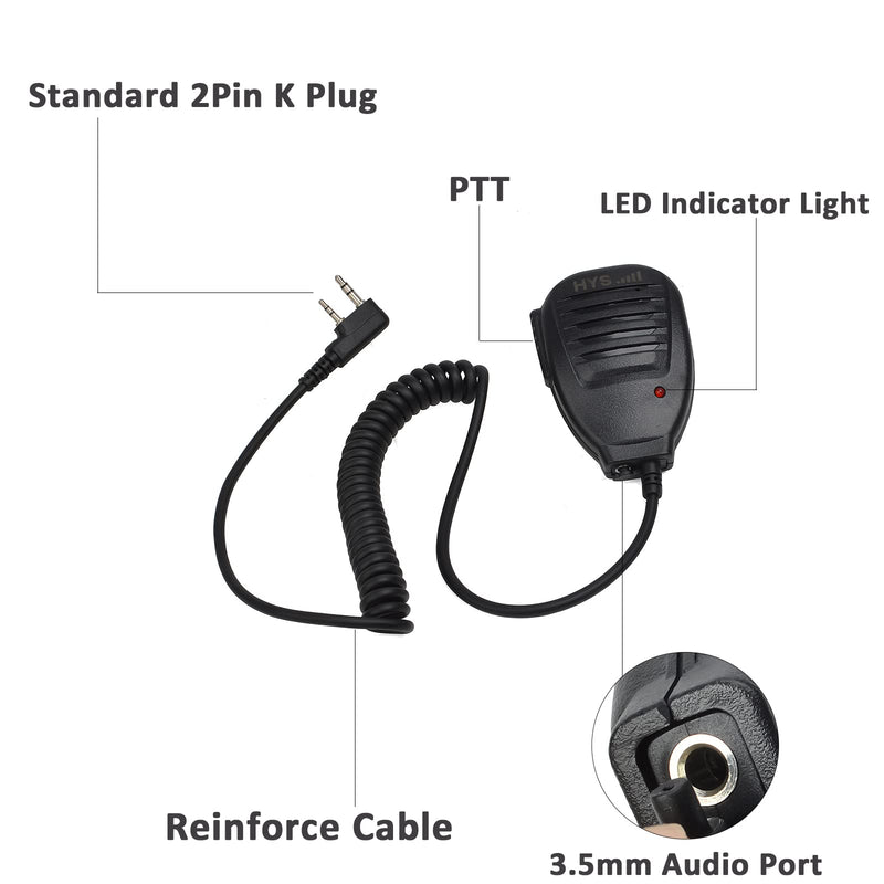 [Australia - AusPower] - HYS Walkie-Talkie Handheld Speaker Mic, Shoulder Microphone PTT for BaoFeng UV-5R 5RA 5RB 5RC 5RD 5RE 5REPLUS 3R+ Kenwood Retevis Two Way Radio Accessories (2 Pack) 