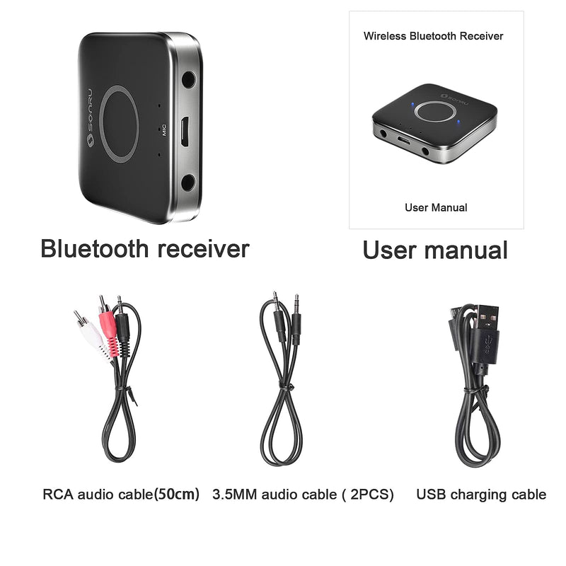 [Australia - AusPower] - SONRU Bluetooth Aux Adapter, Bluetooth 5.0 Receiver Car Adapter Aux Bluetooth Audio Adapter with 3.5mm AUX Cable, RCA Cable, Dual AUX Outputs for Car or Home Stereos Music Streaming Sound System 