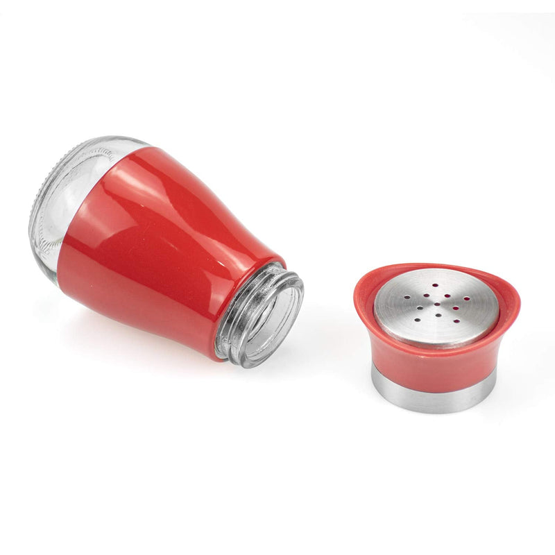 [Australia - AusPower] - Tebery 4 Ounces Red Salt and Pepper Shakers Set, Elegant Stainless Steel with Glass Bottom 