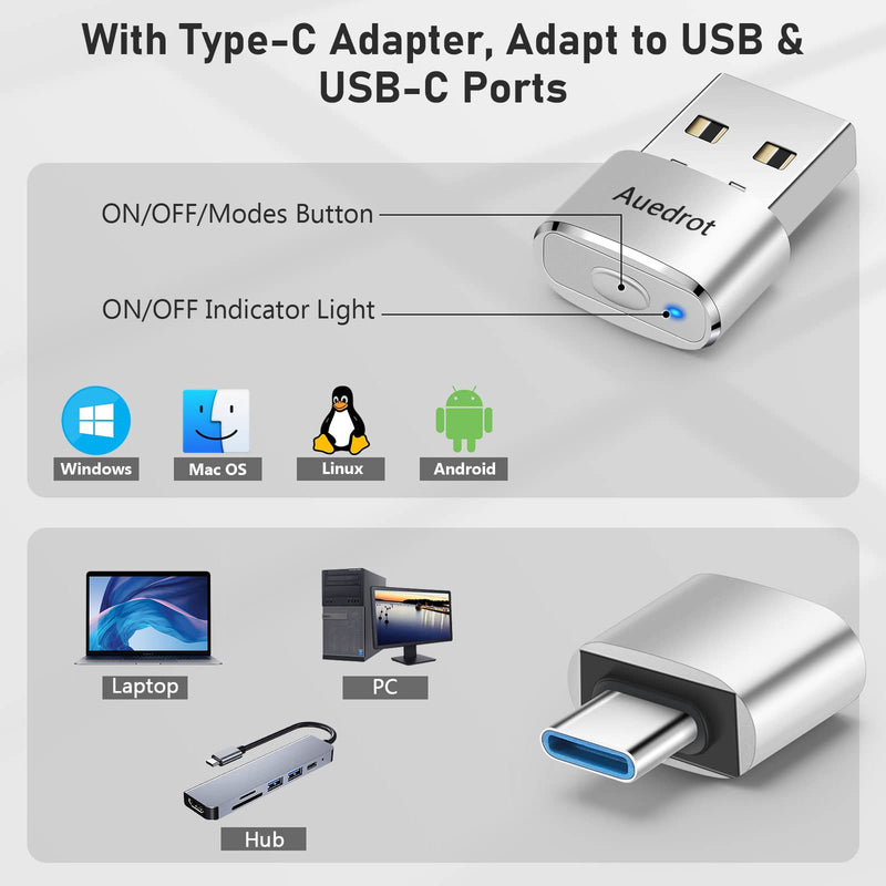 [Australia - AusPower] - Mouse Jiggler Undetectable Metal USB Mouse Mover with Switch Button, Automatic Mini Mouse Shaker with 2 Jiggle Modes, Driver-Free, Plug-and-Play Keep Computer/Laptop Awake, with Type-C Adapter, Silver 