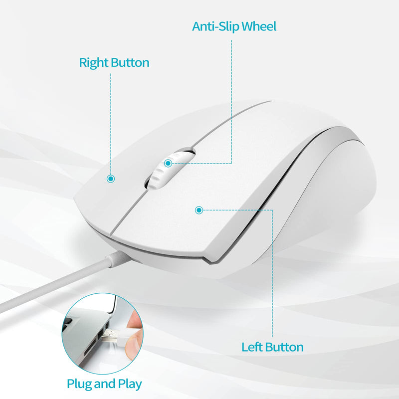 [Australia - AusPower] - Rapoo N1600 3-Button Quiet Wired Mouse, 1000DPI Optical Mouse, Quiet Button, Ergonomic Shape, for Desktop Computers Laptops, Matte White 
