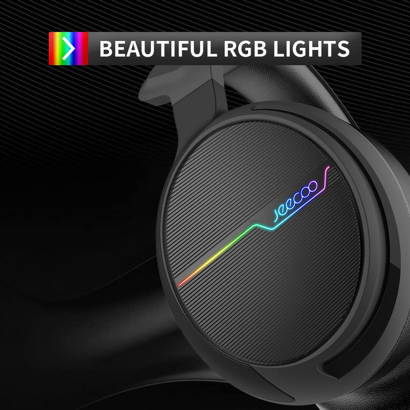 [Australia - AusPower] - Jeecoo USB Pro Gaming Headset for PC - 7.1 Surround Sound Headphones with Noise Cancelling Microphone- Memory Foam Ear Pads RGB Lights for Laptops 