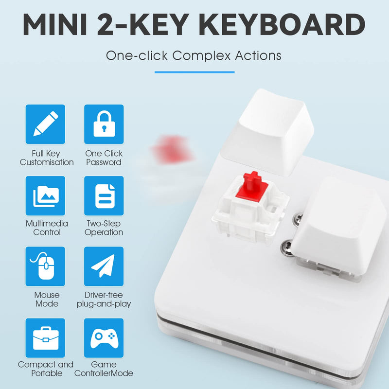 [Australia - AusPower] - Ecarke 2-Key Gaming Keyboard, USB Mini 2-Key Keyboard, Mechanical Gaming PC Keyboards, Programming Macro with Software OSU HID Standard Keyboard(Upgrade Cherry Shaft & RGB LED) White 