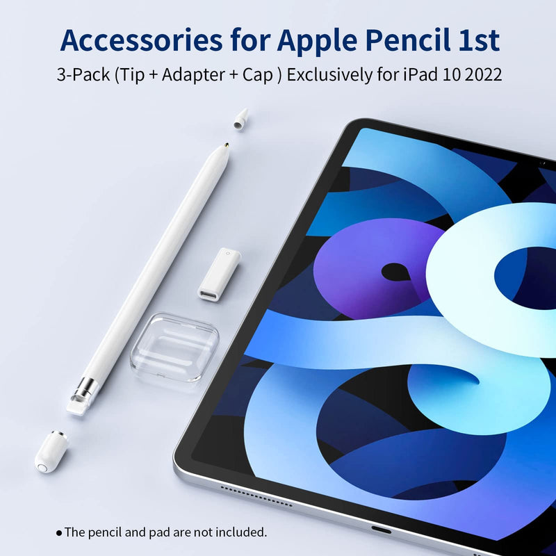 [Australia - AusPower] - 3-Pack USB C to Pencil 1st Gen Adapter Type C Female to Lightning Female Adapter for iPad 10 + iPencil Stylus Nib Tip for Apple Pencil + Magnetic Top Cover Replacement Cap for Apple Pen 1 Generation 