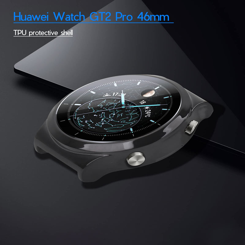 [Australia - AusPower] - YHX-US 2 Packs Smart Watch Screen Protector for Huawei Watch GT2 Pro 46mm GT Two Pro Tempered Glass Film Clear Anti-Scratch Bubble Tempered Glass Film + 1 TPU Watch Cover 