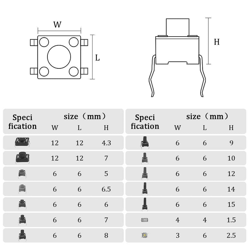 [Australia - AusPower] - XINGYHENG 280Pcs 6 * 6 * 5mm 4pin (14 Kinds,Each swith 20pcs) Mini Micro Momentary Tactile Push Button Switch Tactile Tact Push Button Switch Assortment Box 