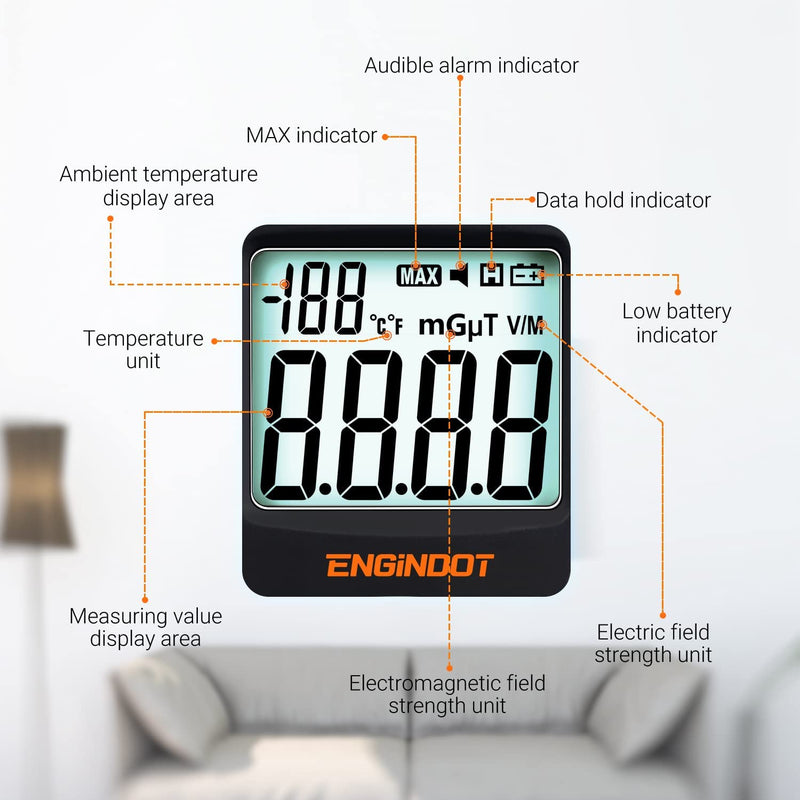 [Australia - AusPower] - EMF Meter 5HZ-3.5G, ENGiNDOT Digital LCD EMF Detector, 3-in-1 EMF Tester, Ghost Hunting Equipment, Electronic Radiation, Temperature Detector, EMF Inspections 