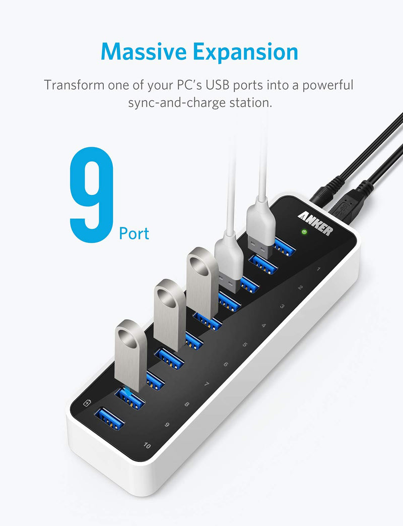 [Australia - AusPower] - [Upgraded Version] Anker USB 3.0 SuperSpeed 10-Port Hub Including a BC 1.2 Charging Port with 60W (12V / 5A) Power Adapter [VIA VL812-B2 Chipset and Updated Firmware 9081] AH231 