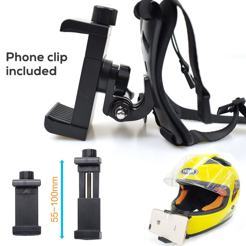 [Australia - AusPower] - Motorcycle Helmet Chin Strap Mount for Gopro and Mobile Phone,Helmet Mount with Phone Clip for GoPro Hero 10/9/8/7/6/5,DJI Osmo Action,Insta360 ONE R,Action Camera and Smartphone 