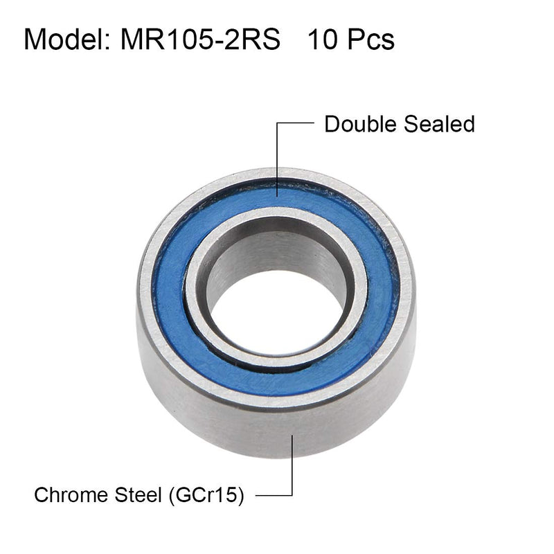 [Australia - AusPower] - uxcell MR105-2RS Deep Groove Ball Bearings 5mm Inner Dia 10mm OD 4mm Bore Double Sealed Chrome Steel Blue Seal Z2 10pcs 5mmx10mmx4mm 