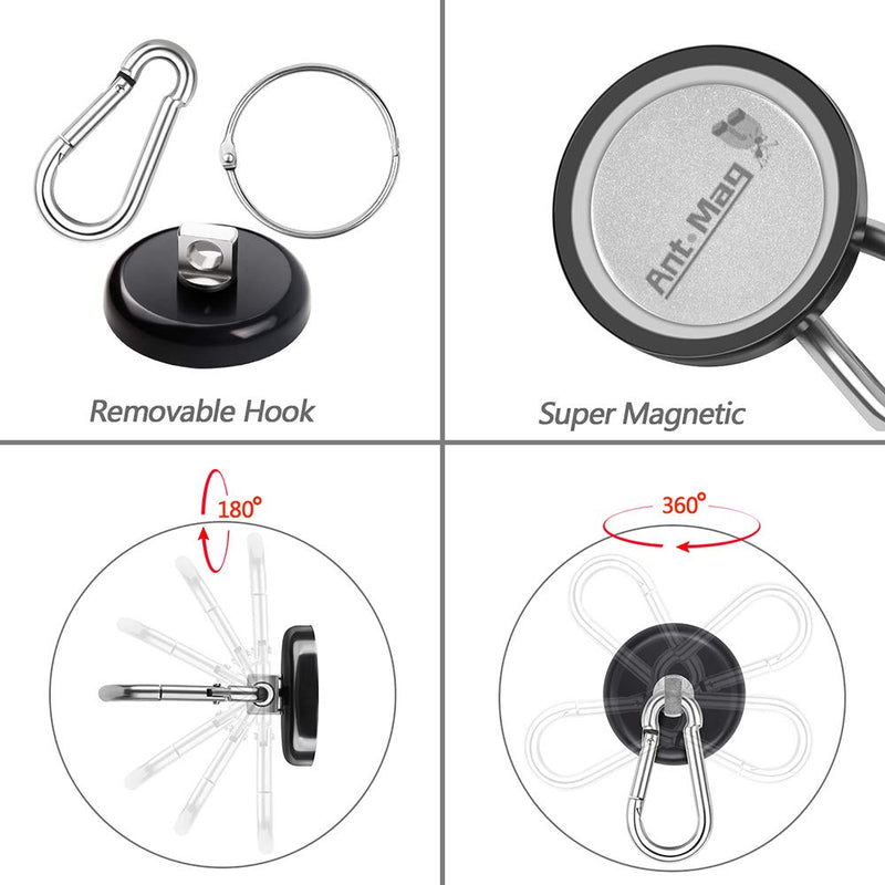 [Australia - AusPower] - Ant Mag Magnetic Hooks 140LBS Heavy Duty Neodymium Magnet with Carabiner Hook for Hanging for Kitchen Cruise Ship Refrigerator Grill Office Locker (2 Pack Black) Small Package 2PCS 