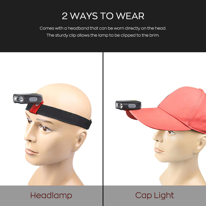 [Australia - AusPower] - XLENTGEN Cap Lights Clip on Hat 2 Pack Rechargeable LED Headlamp Motion Sensor Hat Clip Light, Adjustable 90Â°, Waterproof Hands Free Hat Flashlight for Camping, Fishing, Running 