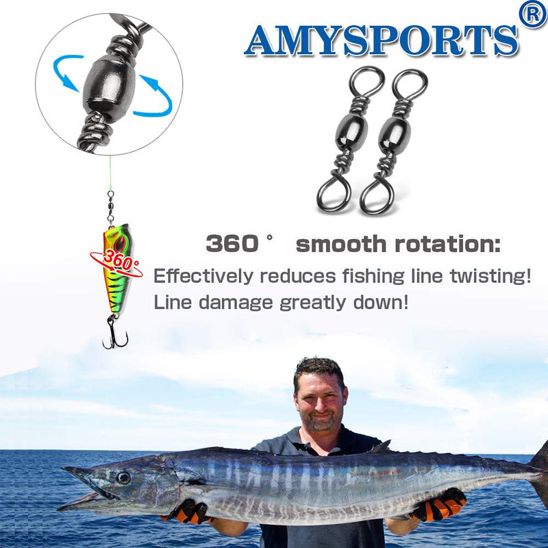 [Australia - AusPower] - AMYSPORTS High Strength Fishing Swivels Barrel Solid Ring Barrel Fishing Swivel Rolling Fishing Tackle Line Connector Saltwater Freshwater Stainless Steel Accessories Size1/0 (117lb) 50 pcs 