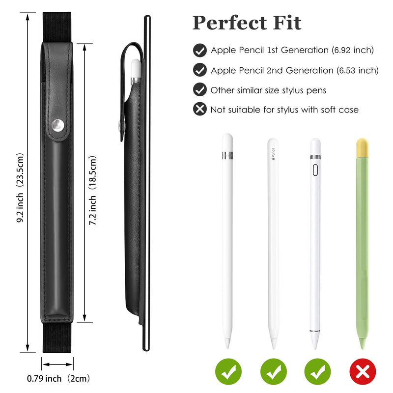 [Australia - AusPower] - DTTO Pencil Case for Apple Pencil 1st/2nd Generation, PU Leather Pencil Sleeve Pouch with Detachable Elastic Band for iPad 9.7"/ 10.2"/ 10.5"/ 10.9"/ 11"/ 12.9" Case, Black 