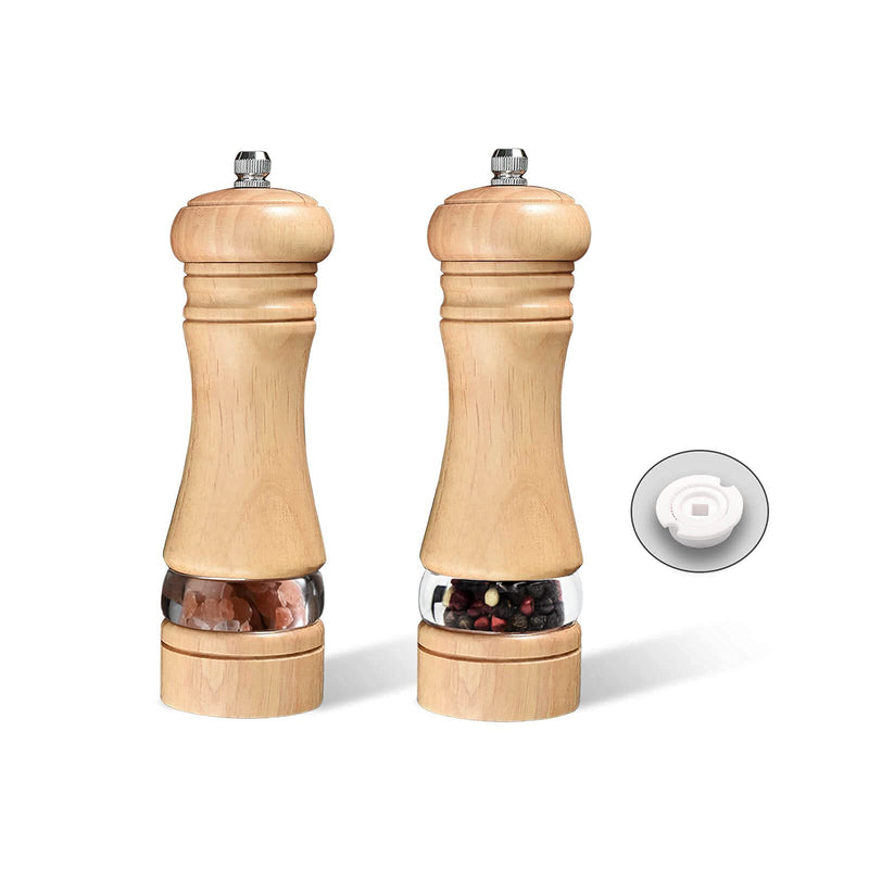 [Australia - AusPower] - 2-Piece Salt and Pepper Grinder Set, Wooden Salt and Pepper Mills with Adjustable Coarseness, Refillable Manual Pepper Mill Grinder for Home Cooks (6.5 inch) 6.5 inch 