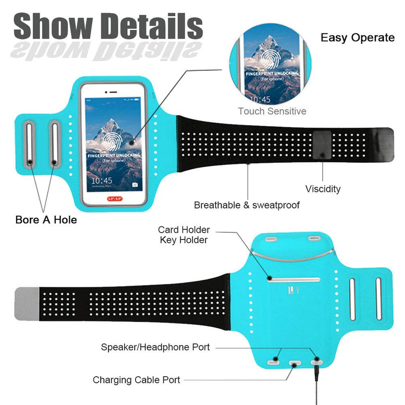 [Australia - AusPower] - MOVOYEE Waterproof Running Armband Cell Phone Holder for iPhone 12 11 Pro MAX XS XR X 8 7 6S 6 Plus SE Galaxy LG,Fingerprint Touch ID&Key Pouch,Arm Band Sleeve for Excercise,Jogging,Workout 6.7 inch 1-Sky Blue 6.5 inch 