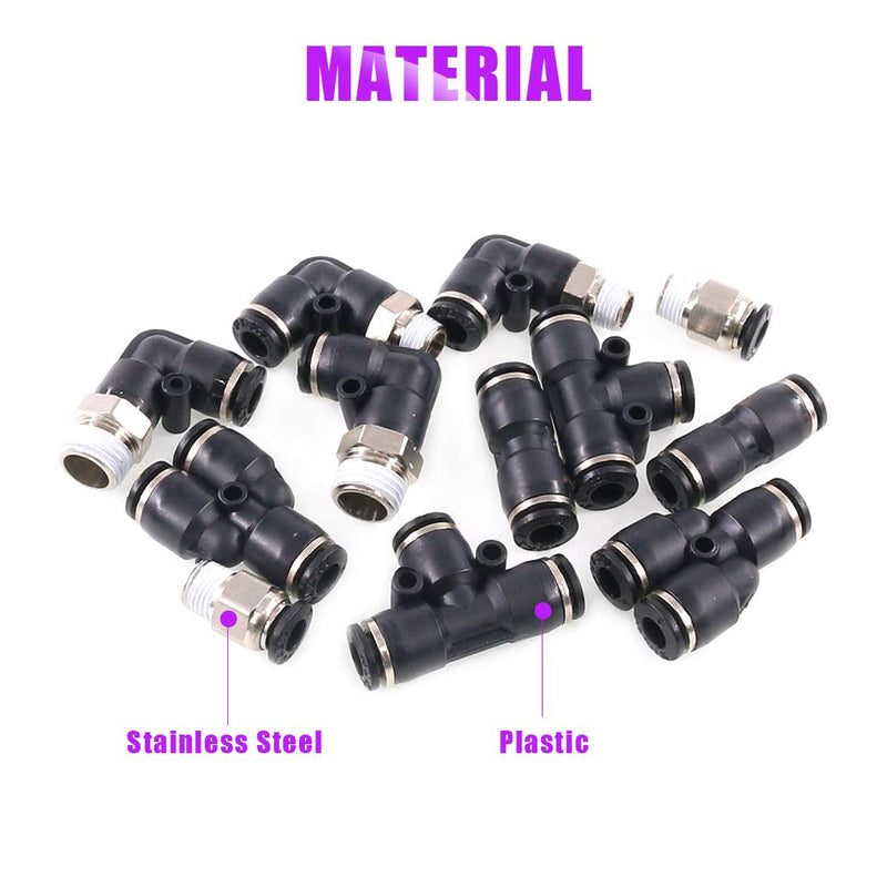 [Australia - AusPower] - Swpeet 12Pcs 6 Style 6mm Push to Connect Tube Fitting Assortment Kit, Including PL-1/4-N1, PL-1/4-N2, PC-1/4-N1, 1/4 inch od, 1/4 inch Od Y Spliter, PUC-1/4 Push to Connect Tube Fitting 