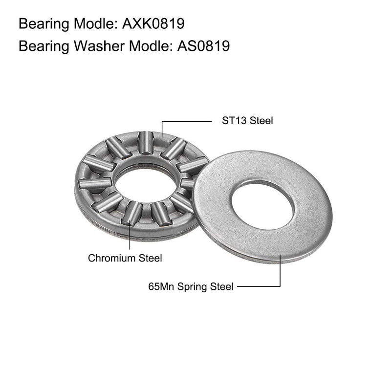 [Australia - AusPower] - uxcell AXK0819 Thrust Needle Roller Bearings with Washers 8mm Bore 19mm OD 2mm Width 10pcs 8mmx19mmx2mm 