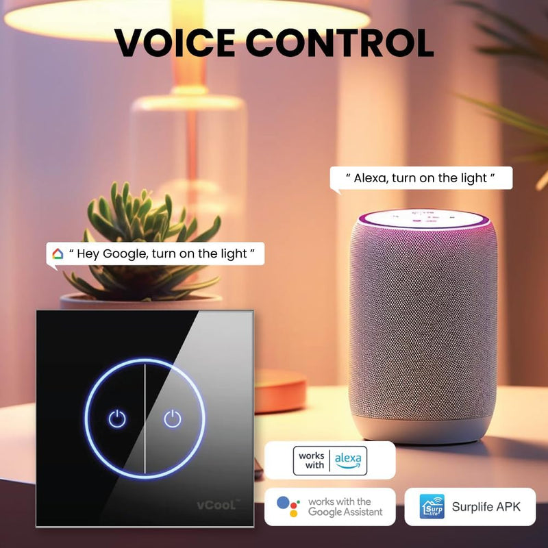[Australia - AusPower] - Smart Light Switch, 2.4GHz WiFi Smart Switch Compatible with Alexa, Google Home and Surplife App, UL Certified Neutral Wire Required, No Hub Required(Classic Black, 2 Switch) 