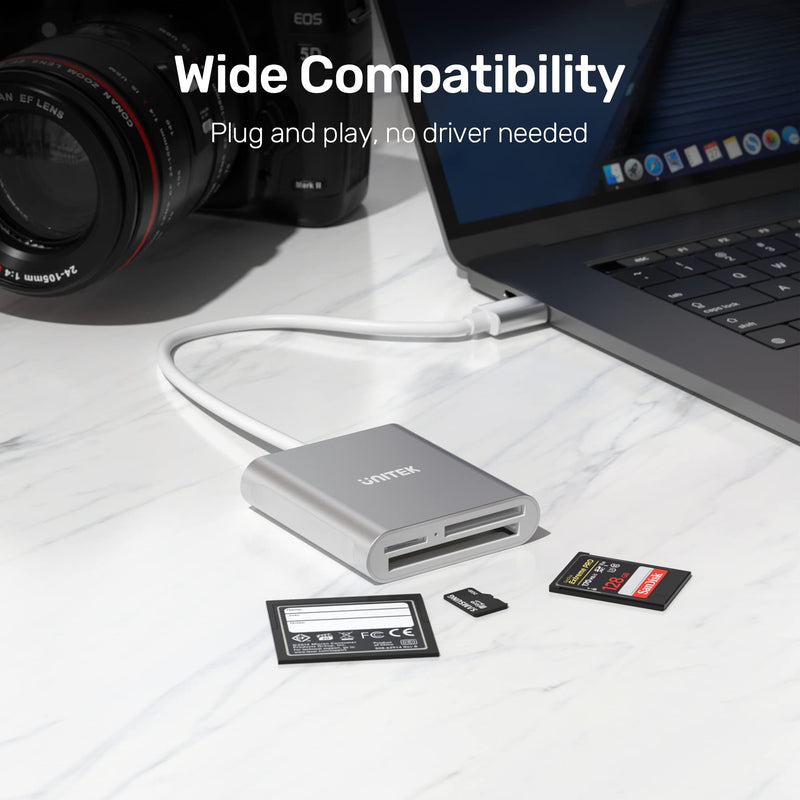 [Australia - AusPower] - USB SD Card Reader, Unitek USB 3.0 Memory Card Reader Writer Compact Flash Card Adapter for CF/SD/TF Micro SD/ Micro SDHC/MD/MMC/SDHC/SDXC UHS-I Card for Windows, Mac – Aluminum [Upgrade Version] Sliver 