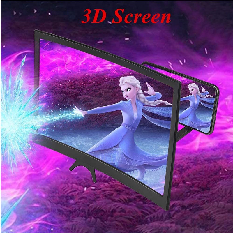 [Australia - AusPower] - Phone Screen Magnifier, 12" Curved Anti-Blue Light Lens, Foldable Phone Screen Enlarger, 3D HD Cell Phone Screen Amplifier for Video,TV, Games, Compatible All Smartphones Black-3 