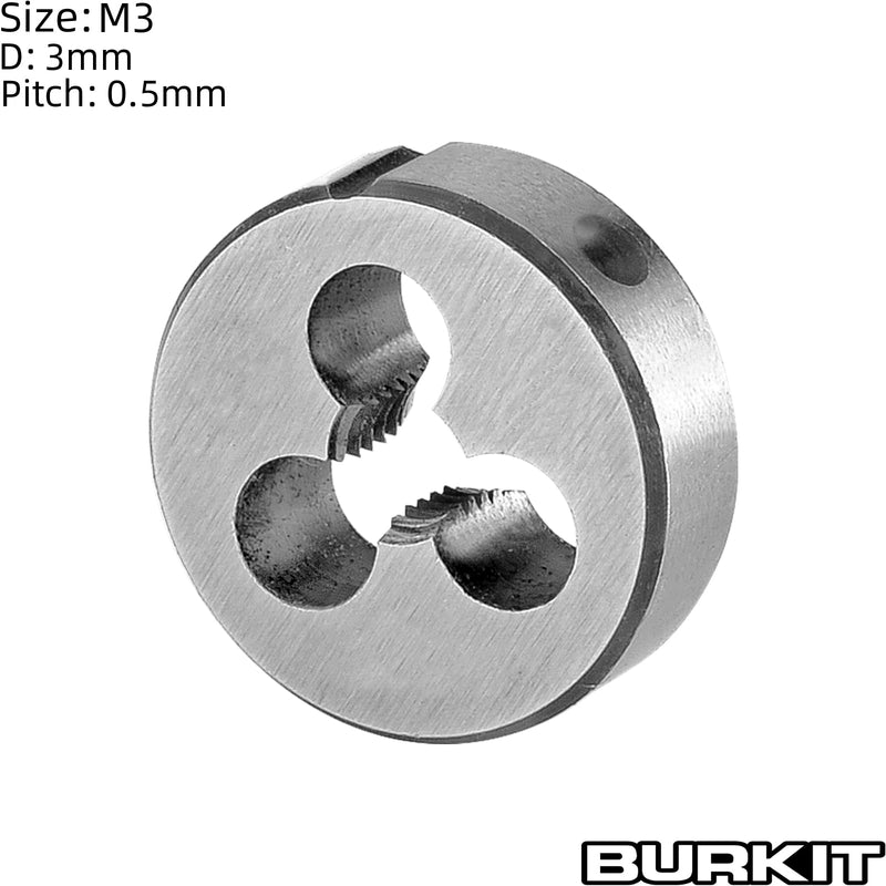 [Australia - AusPower] - Burkit 2pcs Metric M3 Round Threading Die, M3 x 0.5 Machine Thread Die Right Hand 