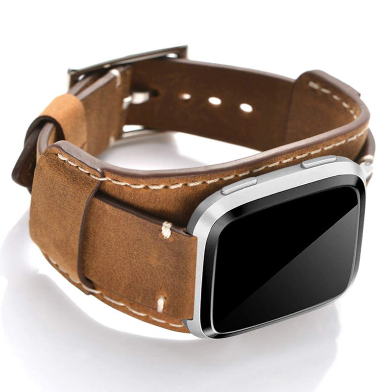 [Australia - AusPower] - Leotop Compatible with Fitbit Versa/Versa 2/Versa Lite/Versa Special Edition Bands, Genuine Leather Cuff Bracelet Replacement Strap Compatible Fitbit Versa Smart Watch for Men Women (Brown) Brown 