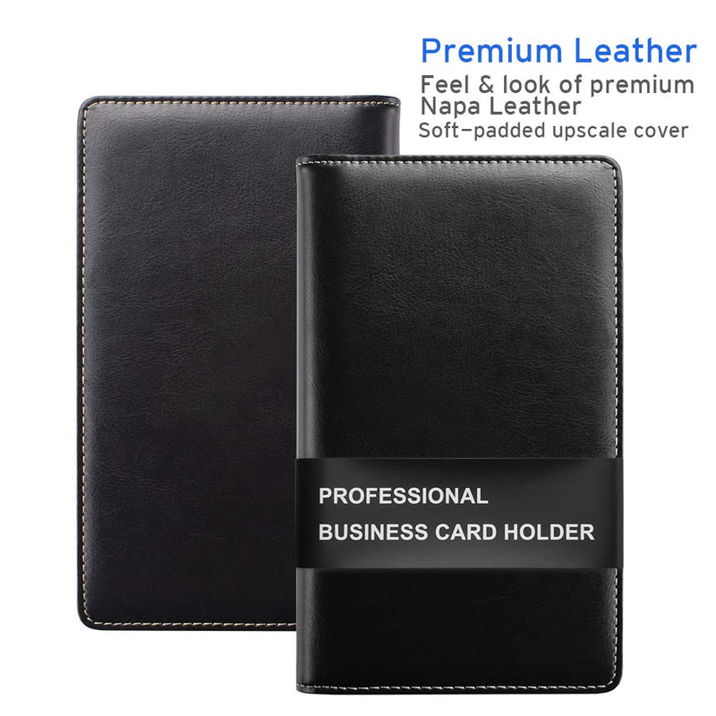 [Australia - AusPower] - Sooez Leather Business Card Book Holder, Professional Business Cards Book Organizer PU Name Card Credit Cards Book Holder Booklet (Black) Black 