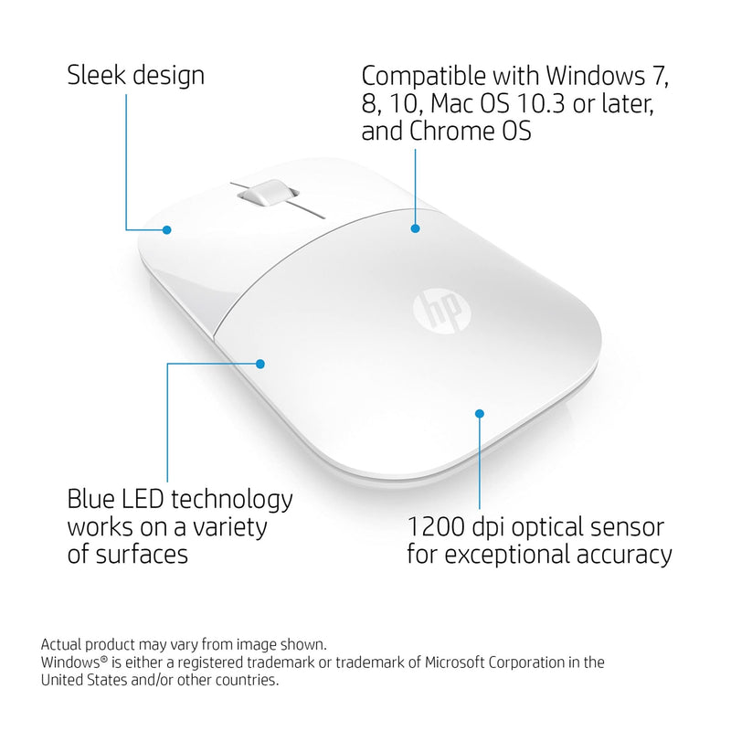 [Australia - AusPower] - HP Z3700 White Wireless Mouse RF Optical 1200DPI Ambidextrou unique 