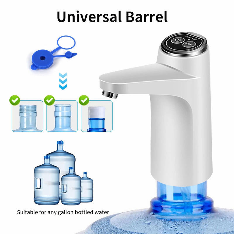 [Australia - AusPower] - HiPiCok Water Dispenser 5 Gallon Electric Water Bottle Pump with Universal Bucket Cap for 3&5 Gallon Bottle Automatic Rechargeable Water Pump, White 