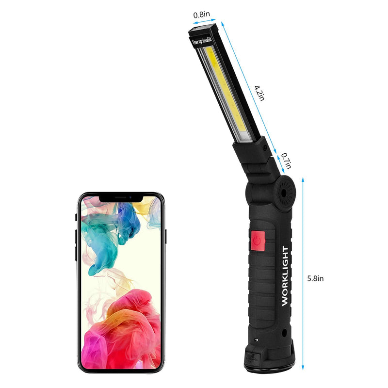 [Australia - AusPower] - Lmaytech LED Flashlights, 2 Packs Rechargeable Work Lights,Work Light with Magnetic Base and Hanging Hook, 360° Rotate 5 Modes Bright Rechargeable Flashlights for Car Repair, Grill and Outdoor Use Black 