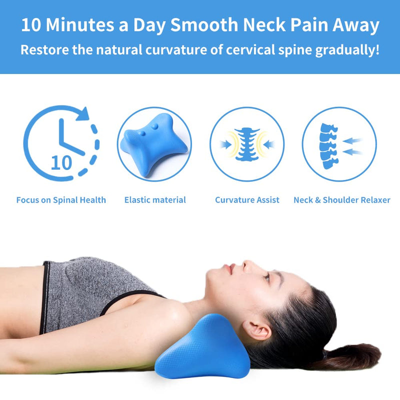 [Australia - AusPower] - Neck Stretcher, FAMILYCRAZY Cervical Traction for Neck Pain Relief, Cervical Neck Traction Device Pillows for Relieve TMJ Headache Muscle Tension Spine Alignment, Chiropractic Pillow Neck Stretcher Blue 