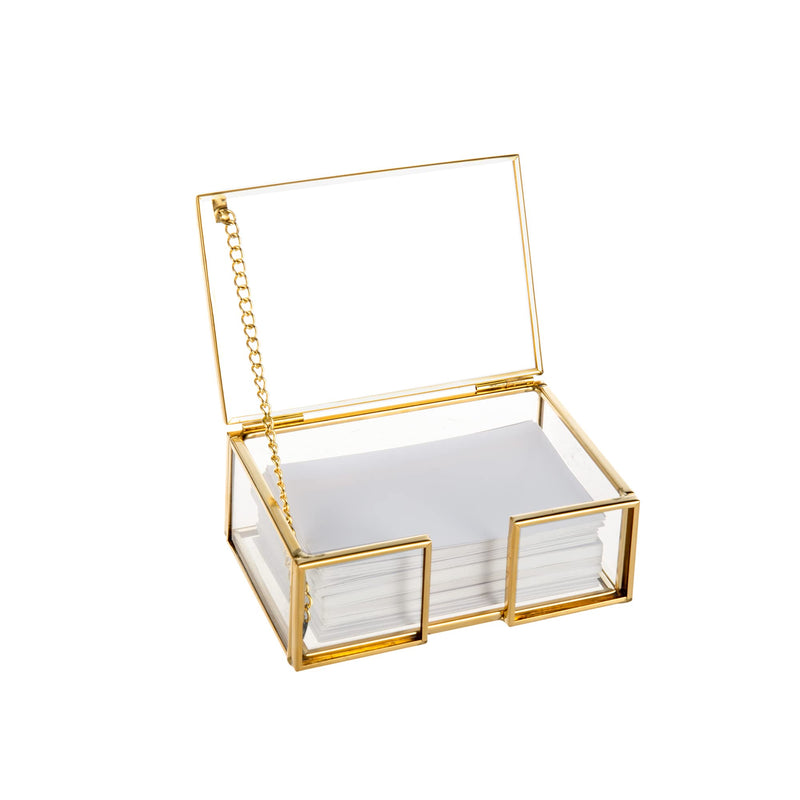 [Australia - AusPower] - Feyarl Clear Gold Glass Business Card Box with Lid Name Card Display Business Card Organizer Container Collection Cards Box Storage for Office Desktop CounterTop Meeting 