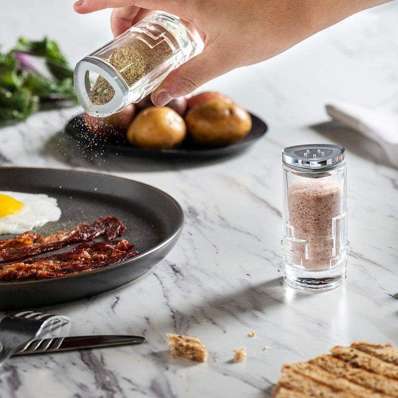 [Australia - AusPower] - Salt Pepper Shakers by JoyJolt - 2Oz Salt and Pepper Set of 2 - Premium Quality Durable Glass - Elegant Triangle Design - Non-BPA and Dishwasher Safe - Ideal for Home Use, Restaurant, Hotel 