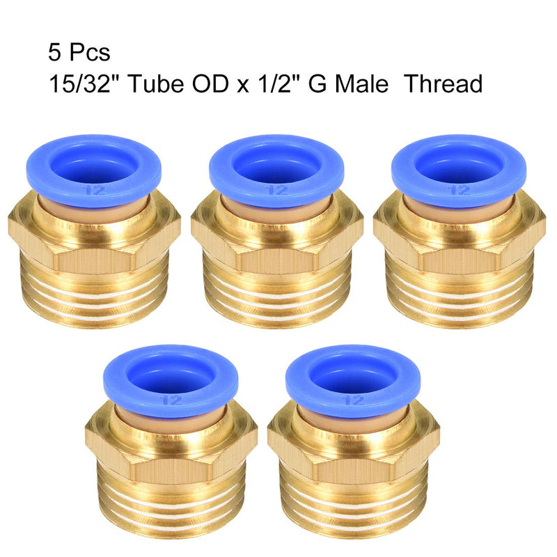[Australia - AusPower] - uxcell Straight Pneumatic Push to Quick Connect Fittings G1/2 Male x 12mm Tube OD 5pcs 
