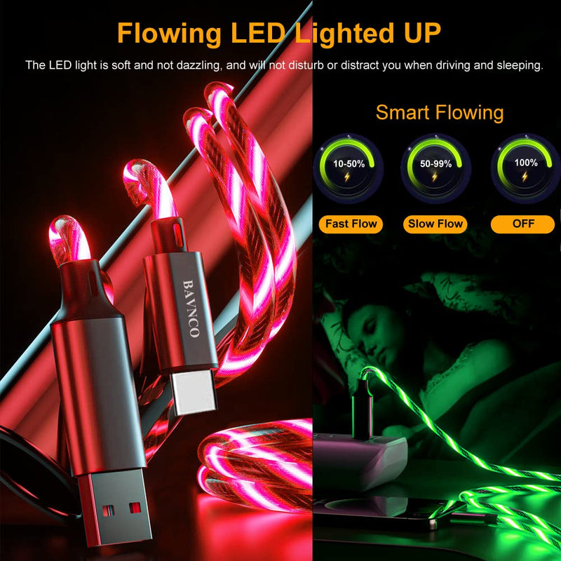 [Australia - AusPower] - 2Pack USB C Cable, BAVNCO 3ft LED Light Up Flowing USB A to Type C Charger Cable 3A Fast Charging Cord for Samsung Galaxy S21 S20 S10 S9 S8 Plus Note 20 10 9 8, LG, PS5, More Android (Red&Green) Red&Green 