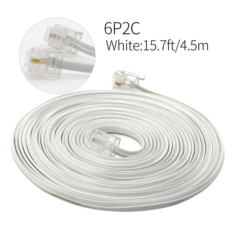 [Australia - AusPower] - White 15-Feet Telephone Extension Cord Cable Male to Male RJ11 6P2C Pin Plug Line Wire Landline Telephone Phone Fax Modem (2 of Pack) 