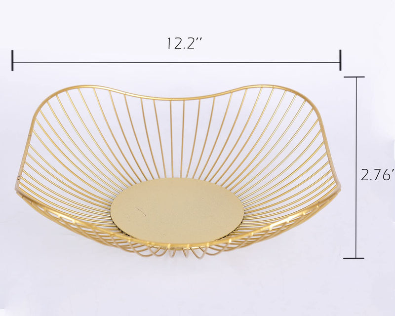 [Australia - AusPower] - IBWell Short Curved-Edge Modern Creative Stylish Single Tier Dish,Metal Iron Wire Fruit Vegetables Bread Decorative Stand Serving Bowls Basket Holder (Gold) Gold 