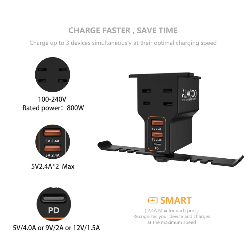 [Australia - AusPower] - Headphone Stand with USB Charger /1 Type-c/2 2-Prong AC Outlet Power Strips/3 Under Desk Headset Holder Mount Suitable for Gamers Gifts Desk Gaming Accessories 