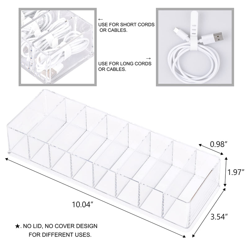 [Australia - AusPower] - Yesesion Plastic Cable Management Box with 10 Wire Ties, Clear Power Cord Organizer with 8 Compartments, Electronics Organizer for Office, Home Use, Desk Accessories Storage for Stationery Supplies Type A 